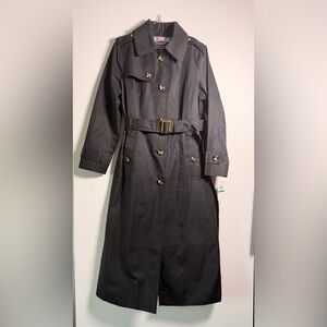 LONDON FOG Women's Single-Breasted Hooded Maxi Trench Coat Black Size L